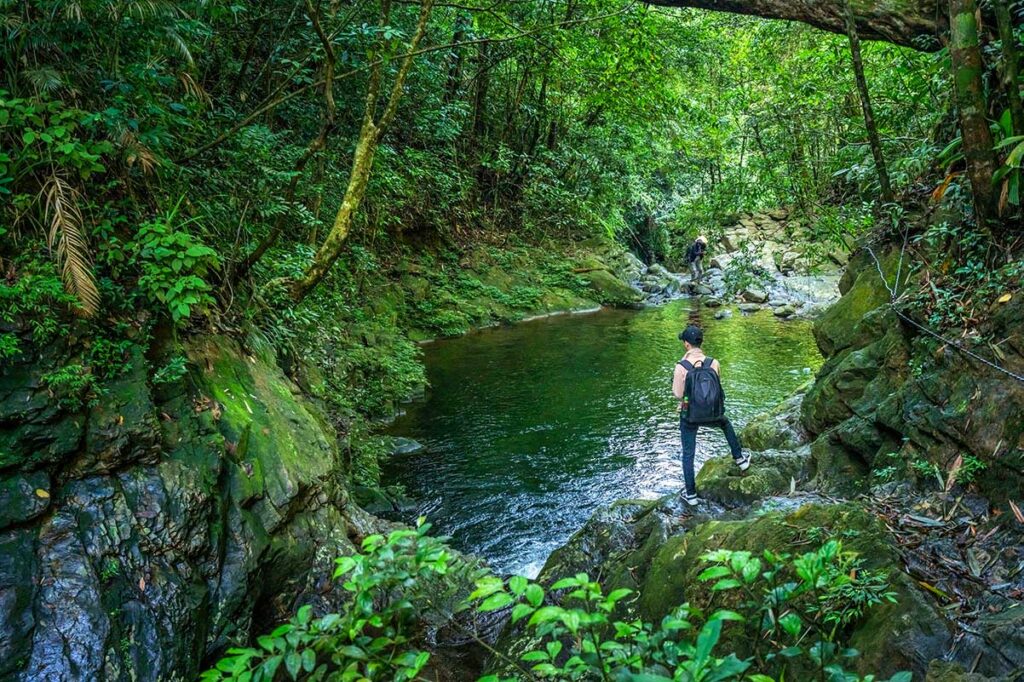 Ein Mann macht eine Wanderung im Bach Ma Nationalpark