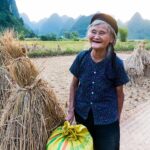 ethnische Menschen, die auf den Reisfeldern in Cao Bang arbeiten