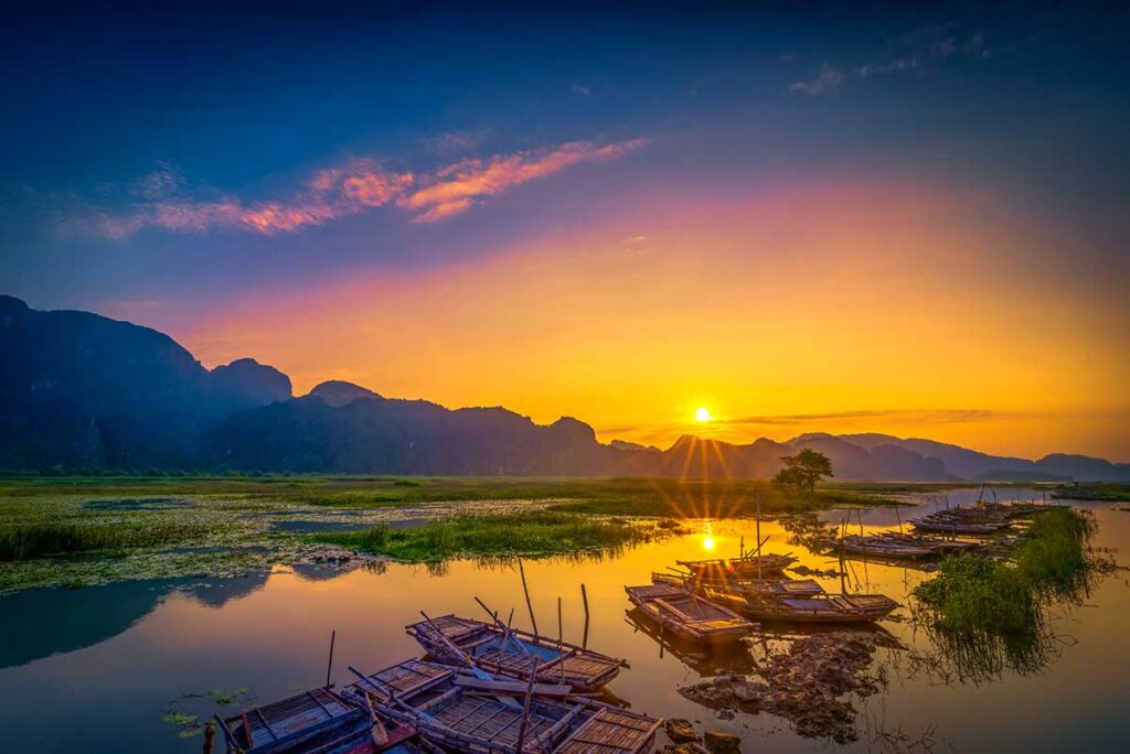 Sonnenuntergang im Van Long Naturreservat