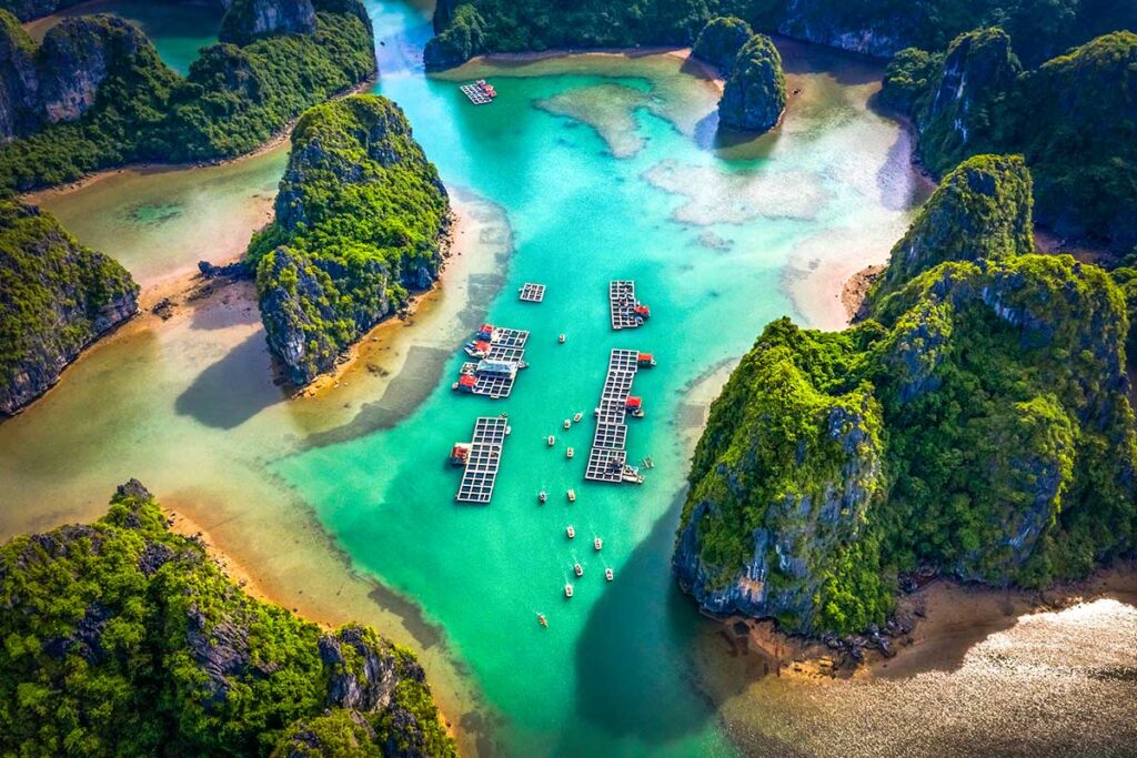 Schwimmendes Dorf in der Halong-Bucht